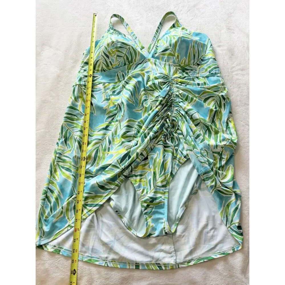 Torrid Size 5X Side Cinch Fitted Swim Dress With Brief Summer Tropical Blue NWOT